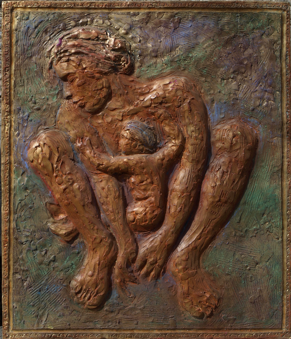 Mother and Child "Bas Relief" Sculptural  24" x 29" goldleafed gilded plaster  $5,000.00